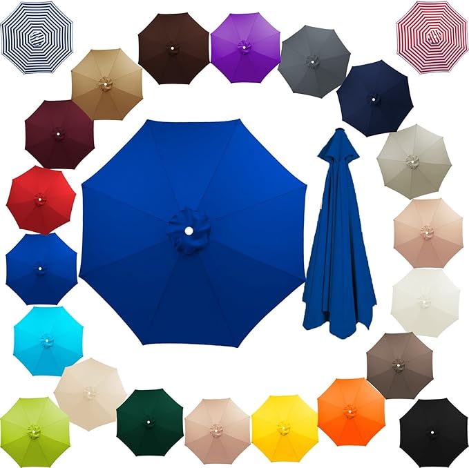 Patio Umbrella Cover Canopy Replacement Top for 8 Ribs, Fade Resistant Outdoor Table Market Umbrella Canopy Cloth for Garden/Deck/Backyard/Pool