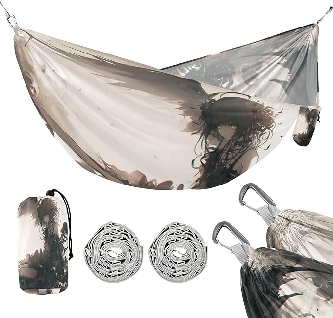 Gothic Anime Skulls Girl Outdoor Hammocks Foldable Backyard Hammock for Patio Backyard Lounge Base