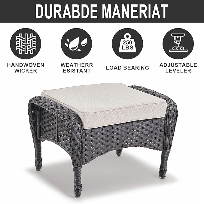 Belord Wicker Outdoor Furniture Set - 7 Piece Patio Conversation Sets with Comfort Swivel Rocker Glider Patio Chairs Set of 2 and Rattan Sofa, Tempered Glass Coffee Table and Side Table,Black/Beige