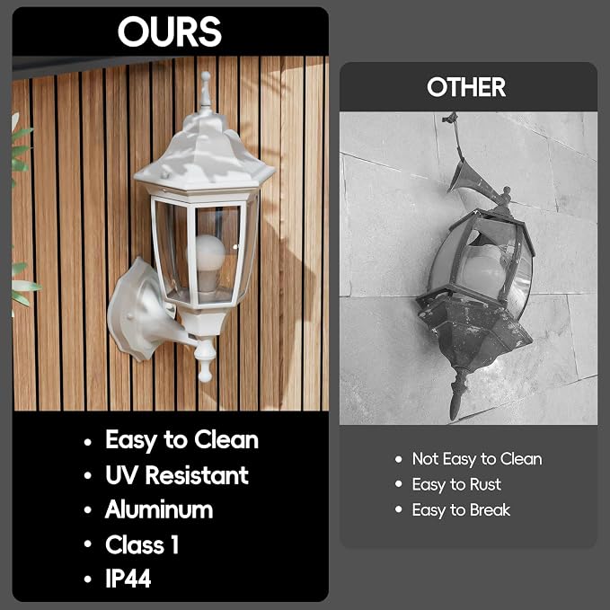 EMART Outdoor Front Porch Light with Bulb, Wall Lamp Fixture(2 Pack, White) | Exterior Anti-Corrosion, Waterproof Aluminum & Glass Shades, Modern Sconce Lantern for Outside, House, Garage