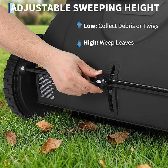 21 Inch Push Lawn Sweeper, Heavy Duty Leaf Collector with Dual Spinning Brushes 3.5 Cu. ft. Mesh Bag, Adjustable Height, Walk Behind Grass Sweeper for Leaves, Pine Needles & Yard Debris