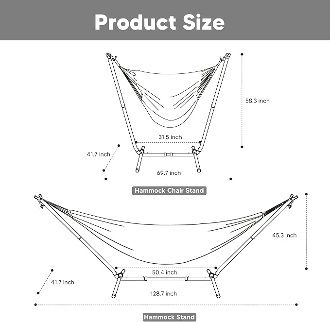SUNCREAT 2-in-1 Convertible Backyard Fabric Hammock with Stand, Large Hammocks for Outside, Blue Stripes