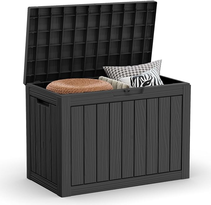 49 Gallon Package Delivery Box, Resin Made Outdoor Storage Cabinet, Weatherproof Multi-use Storage Container for Parcel Shipping & Outdoor Household Storage(Black)