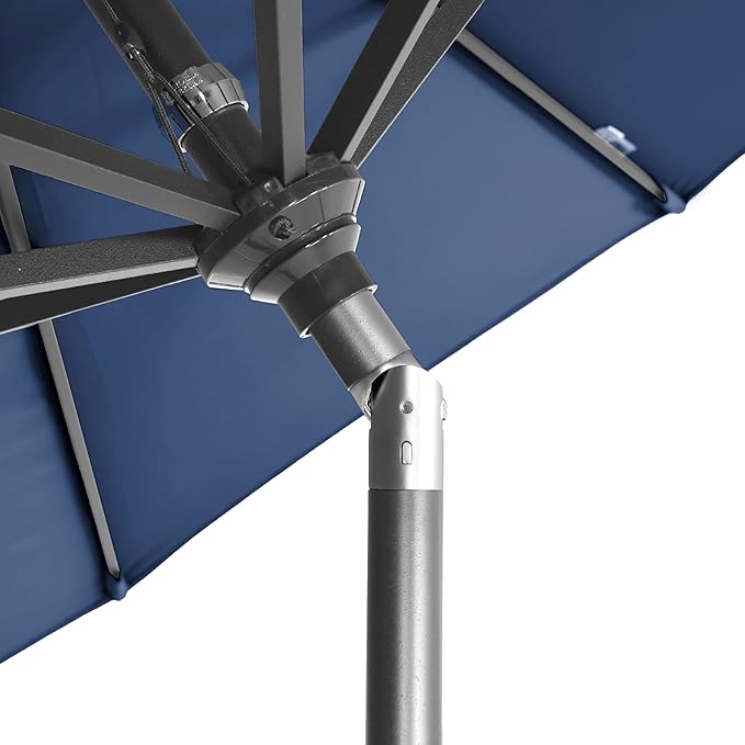 California Umbrella 12-Year-Non-Fading, 9Ft Premium Sunbrella Patio Umbrella, Hand-Crank, Button-Tilt, Gray Frame, Navy Fabric