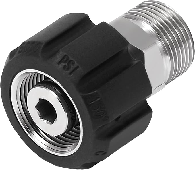 M MINGLE Pressure Washer Adapter, Metric M22 15mm Female Thread to M22 14mm Male Fitting, Stainless Steel, 4500 PSI