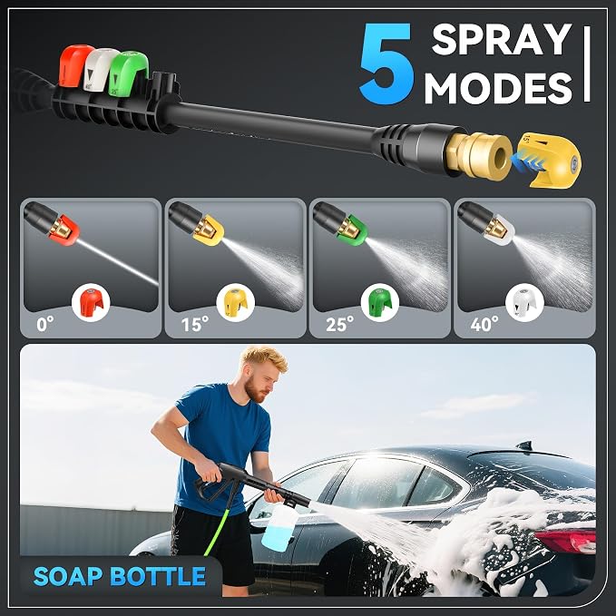 Pressure Washer 5000PSI, Heavy Duty Power Washer Electric Powered, with 4 Nozzles,Foam Cannon,33FT Hose and 500ml Soap Bottle,Car Wash Machine/Car/Driveway/Patio Clean,Light Blue