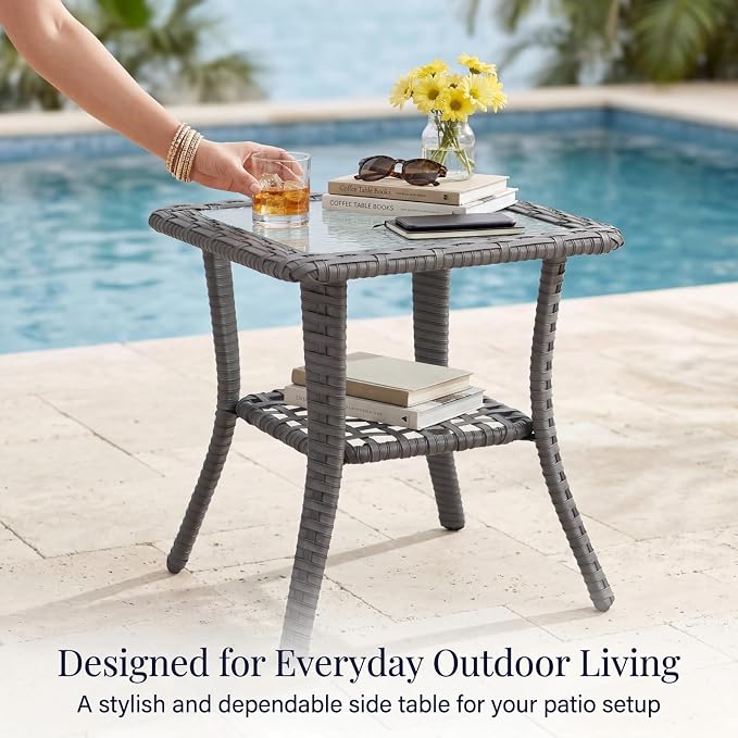 8-Piece Outdoor Patio Furniture Set, Grey Wicker Set with Sofa, 2 Swivel Chairs, 2 Chairs, 2 Ottomans and Side Table, 6-Inch Beige Cushions for Backyard