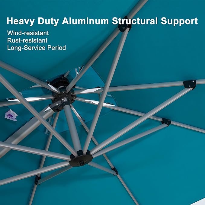 PURPLE LEAF 11 Feet Patio Umbrella Outdoor Round Umbrella Large Cantilever Umbrella Windproof Offset Heavy Duty Sun for Garden Deck Pool Patio, Turquoise Blue