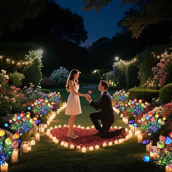 Solar Garden Lights, 7 Heads Gardenia Colorful Flower Light Waterproof Solar Outdoor Lights for Yard Pathway Decor, Two Lightning Modes, 2 Pack Pink