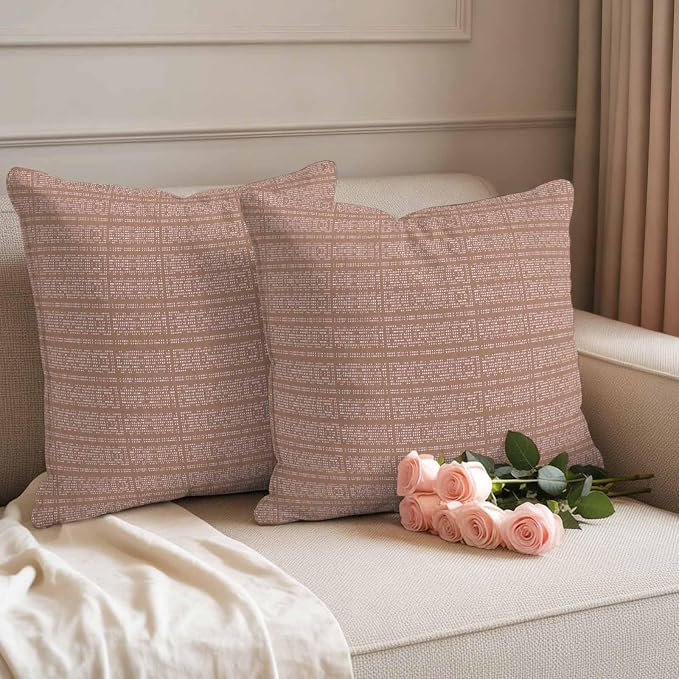 Outdoor Waterproof Throw Pillow Covers Set of 2 Brown Stripes Grain Pillowcases 26x26 Inches Solid Color Decorative Pillows Cushion Case Patio Pillows for Couch Bed Chair Garden