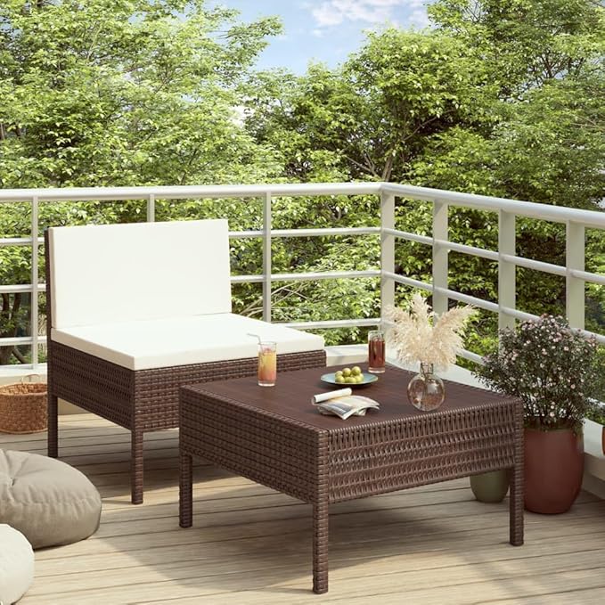 2 Piece Patio Lounge Set with Cushion, Patio Lounge Set Furniture Conversation Sets Piece Patio Set Outdoor Patio Sectional s Poly Rattan Brown