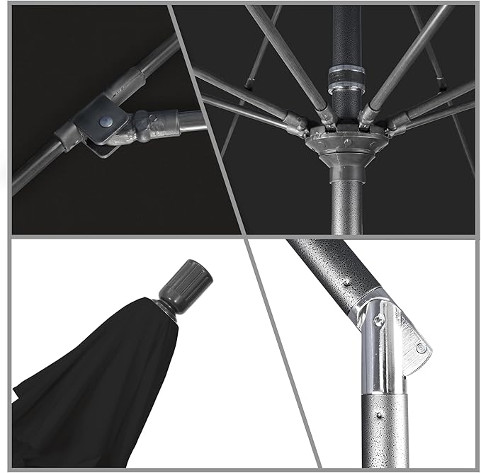 California Umbrella 11Ft Fiberglass Rib Patio Umbrella, Hand-Crank, Tilt-Collar, Gray Frame, Solution Dyed Black Fabric