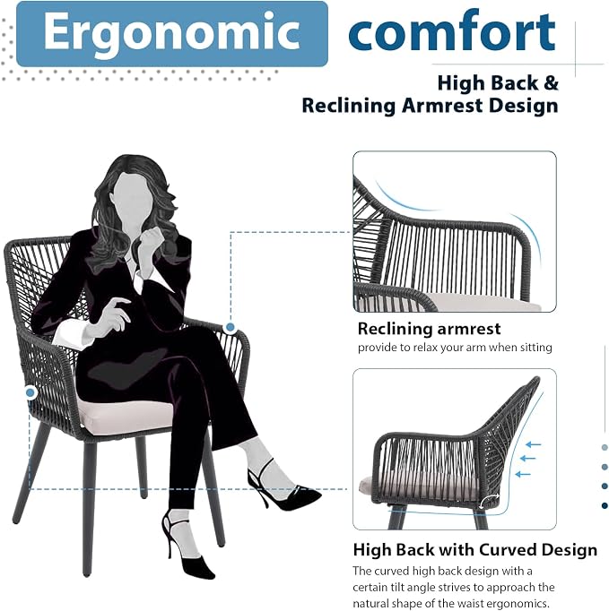 JOIVI 7 Piece Patio Dining Set for 6, All-Weather Outdoor Dining Furniture with Hand-Woven PE Rattan Chairs and Rectangular Dining Table, Outdoor Table and Chairs Set for Backyard, Cross Back&Black