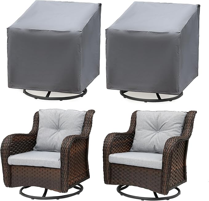 Patio Chair Covers 2 Pack, Outdoor Chair Covers Waterproof 600D Heavy Duty, All-Weather Patio Furniture Covers for Outdoor Swivel Chairs, Lawn Wicker Sofas & Rocking Chairs, Grey