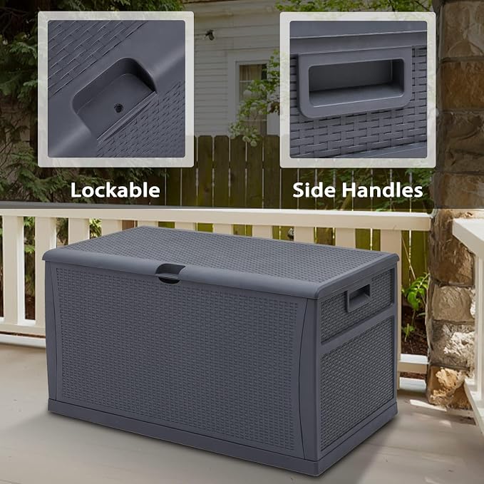 Crownland 120 Gallon Outdoor Storage Deck Box Resin Container Weatherproof Deck Storage Box Containers Patio Garden Furniture Outdoor Storage Boxes All Weather Using,Grey