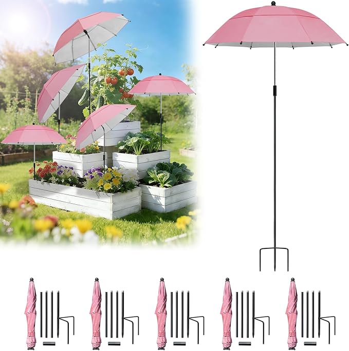 Plant Umbrellas, 5Pack 360°Adjustable Garden Umbrella for Outdoor Plants,24” Large Sun Shade for Garden Beds Potted Plants, 47.8" High Plant Shade Cover Umbrellas for Sun-Sensitive Plants