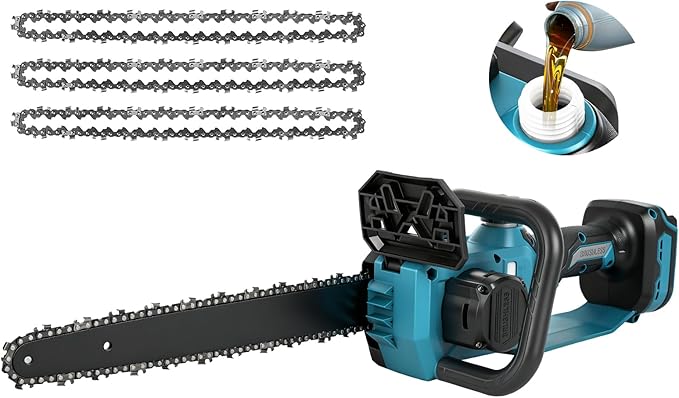 12 Inch Brushless Chainsaw Cordless for Bosch 18V Battery, Handheld Electric Chain Saw with 3 Chains, Tool-free Chain Tension and Auto Oiling for Wood Cutting Tree Trimming (Battery Not Included)