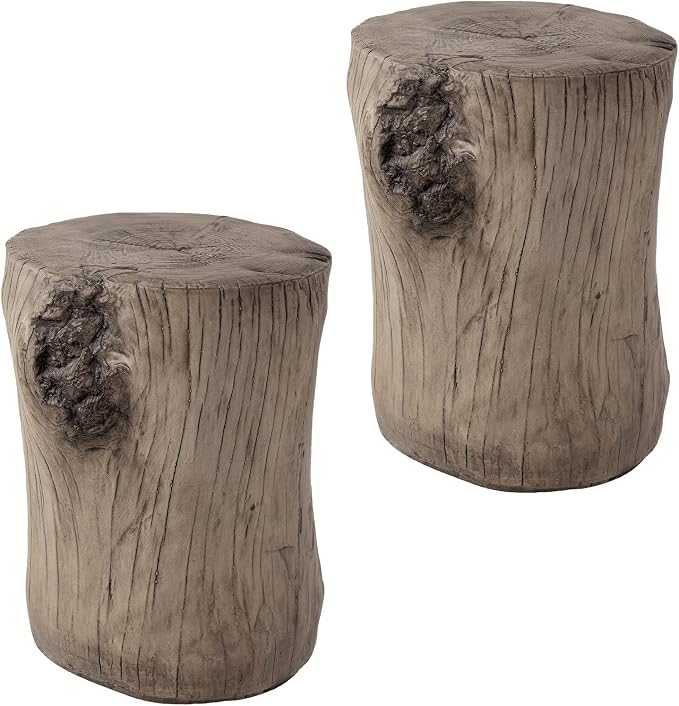 SUNBURY 15" W Stump Side Table Set of 2, Concrete Side End Coffee Table, Grey Stool Prop Plant Stand Holder Log for Garden Household Living Room