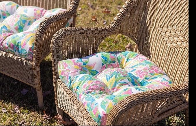 RSH DECOR Sunbrella Tufted Wicker U-Shape Cushions Set of 2 | 22" x 22" | Outdoor Seat Cushions for Patio Furniture| Crafted with Sunbrella Performance Fabric | Made in USA (Cast Sage Green)