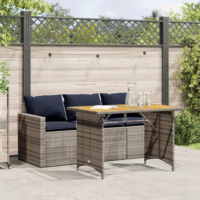 2 Piece Patio Dining Set with Cushions, Outdoor Lounge Sets Patio Conversation Set Porch Furniture Set Outdoor Sofa Sets for Poolside Garden Negotiation Area Exhibition Gray Poly Rattan