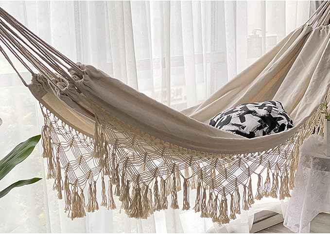Handmade Boho Large Brazilian Macrame Fringe 2 Person Double Deluxe Hammock Swing Net Chair for Beach, Yard, Bedroom, Patio, Porch, Indoor, Outdoor, Wedding Decor 79" Lx 59" W
