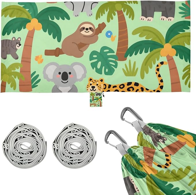 Green Safari Animal Tree 330lb Capacity Camping Hammocks with Portabl Carry Bag Rope Hammock for Patio Backyard Lounge Base Bases para hamacas para adultos