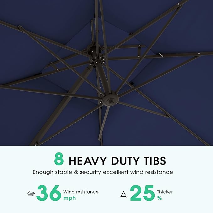 JEAREY 11ft 2-Tier Cantilever Patio Umbrella, Large Square Outdoor Offset Umbrella with Double Top Vent and 360-degree Rotation for Garden, Deck, Pool, Patio, Navy