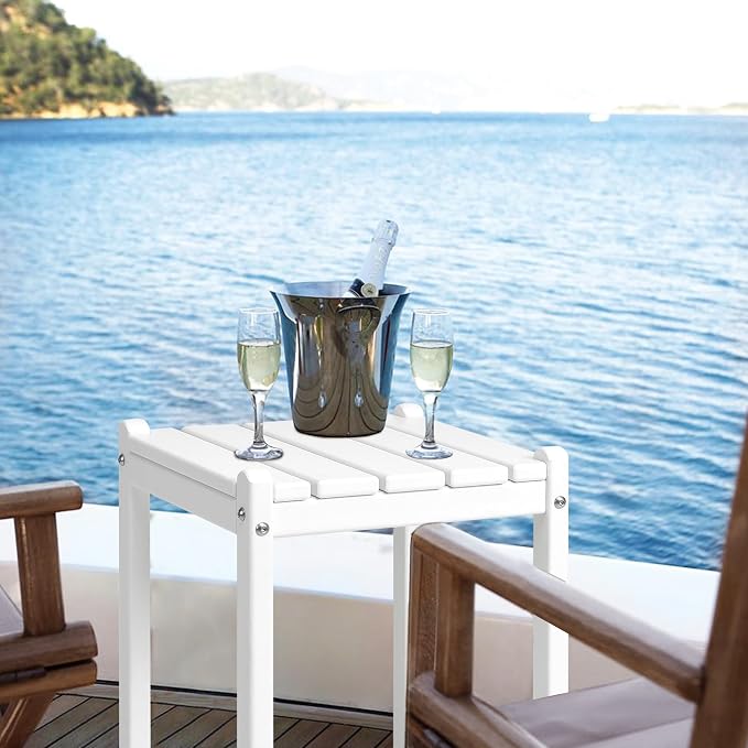 LZRS Adirondack Outdoor End Table, Pool Composite Patio Table,HDPE End Tables for Backyard,Pool, Indoor Companion, Easy Maintenance & Weather Resistant(White)