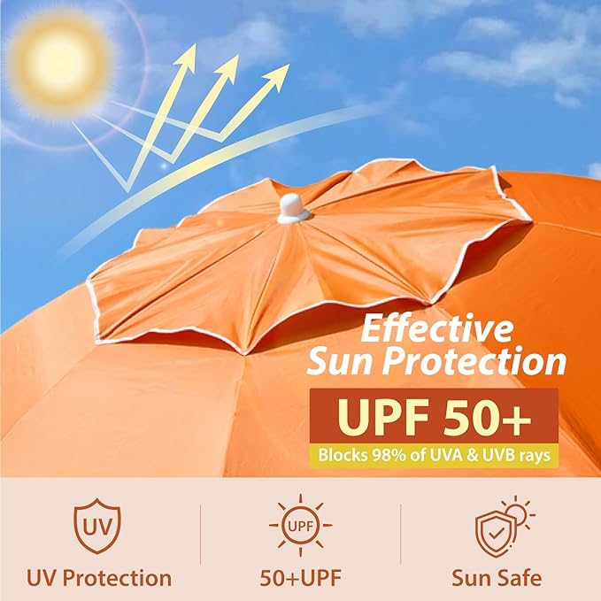 AMMSUN Shade Umbrella, Premium Portable Umbrella with Stand, 6.5ft Lightweight Free Standing Canopy for Sporting Games, Adjustable Instant Sun Protection and Easy to Carry, Orange