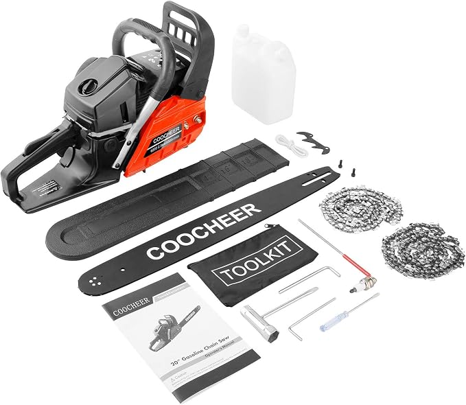 COOCHEER Gas Chainsaw 62CC 20Inch Gas Powered Chain saws, 3.5HP 2-Stroke Gasoline Chain Saw with for Tree Stumps, Limbs, Tree Felling, and Firewood Cutting(Black&Red 2023 Updated)
