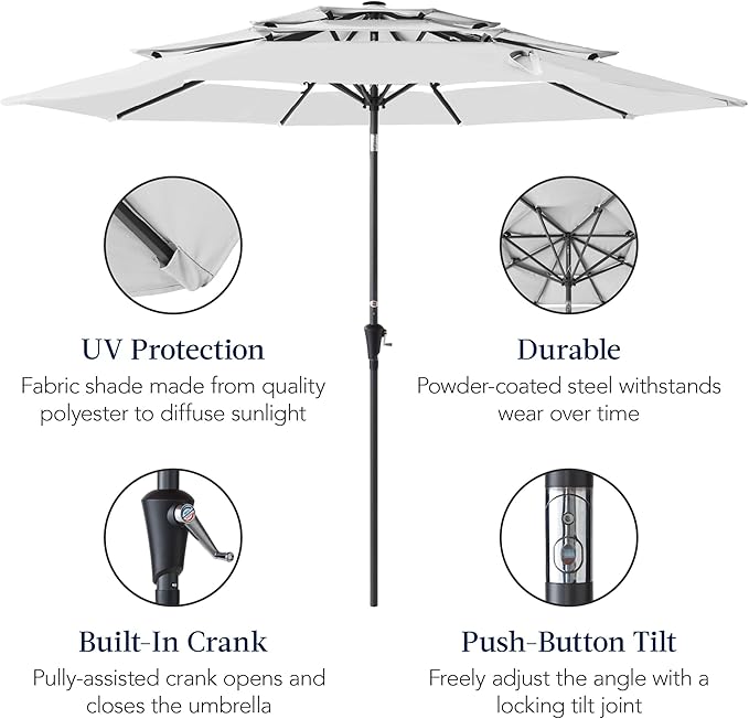 Best Choice Products 10ft 3-Tier Market Patio Umbrella, Outdoor Sun Shade with Tilt, Crank Lift, 8 Ribs for Backyard, Deck, Poolside