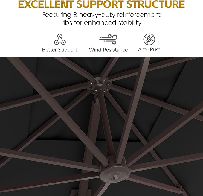 HASLE OUTFITTERS 10x10 FT Patio Cantilever Umbrella with Base, Outdoor Offset Large Heavy Duty Umbrellas with 360° Rotation for Pool Garden Deck，Black