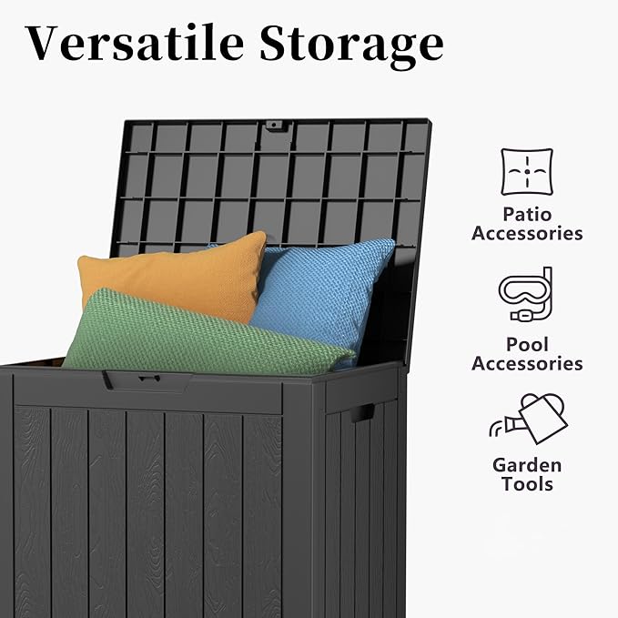 Deck Box Large Outdoor Storage for Patio Furniture,Outdoor Cushions,Garden Tools and Pool Supplies,Waterproof,Resin,Lockable (Black, 30 Gallon)