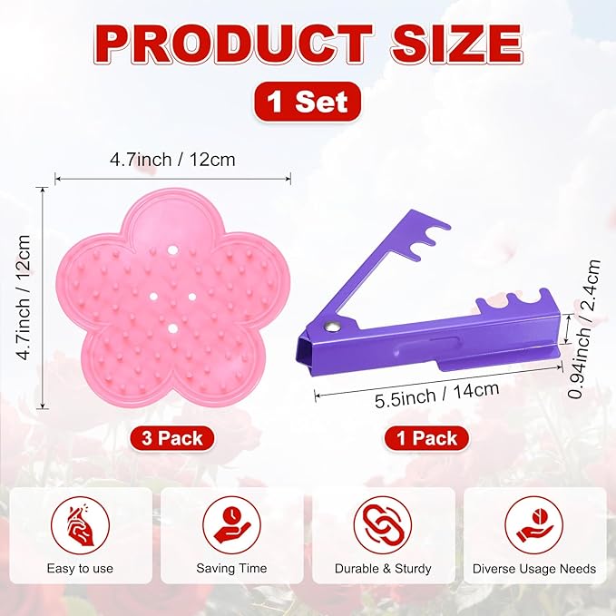 M METERXITY 1-Set Rose Thorn Stripper Tool, Plastic Metal Rose Stem Leaf Thorn Stripper for Bouquets Pruning Branches/Floral Arrangement, Flower Stripping Tool Remove Kit [Purple, Pink]