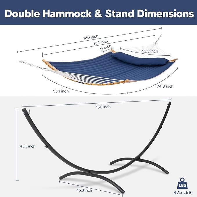 SUNCREAT Hammocks for Outside with Stand, Porch Hammock and Stand, 475 lbs Capacity, Patent Pending, Navy