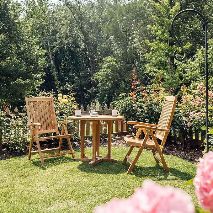 TITAN GREAT OUTDOORS Ash & Ember Luna Grade A Teak Round Dining Table, 35" Teak Wood Table, Weather-Resistant Premium Solid Wood Furniture, Fits Standard Patio Umbrellas, Fits 3 People Comfortably