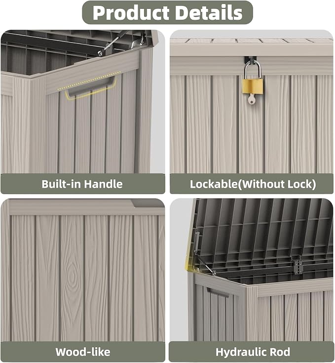 Outdoor Storage Deck Box, Large Patio Container for Garden Tools, Cushions and Yard Accessorie.Lockable Waterproof Resin Weatherproof Storage Container (Light Brown, 180 Gallon)