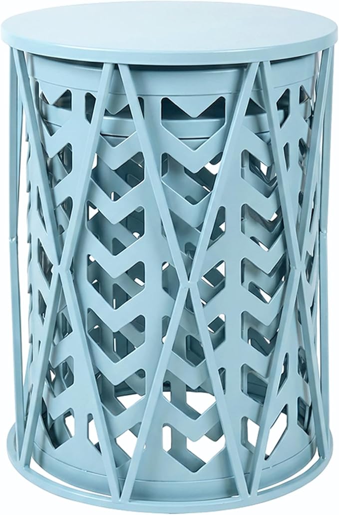 Y&M Set of 3 Stacking Coffee Table for Living Room, Patio Side Table,Indoor End Tables for Bedroom, Outdoor Decorative Garden Stool with Heavy Duty Metal Frame Modern Industrial Decor - Light Blue