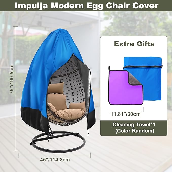 Patio Egg Chair Cover with Zipper,Outdoor Hanging Egg Chair Cover,UV Resistant,Windproof Heavy Duty,Wicker Egg Swing Chair Covers,Fits Single Seat Egg Chair,75"" x 45"",Blue