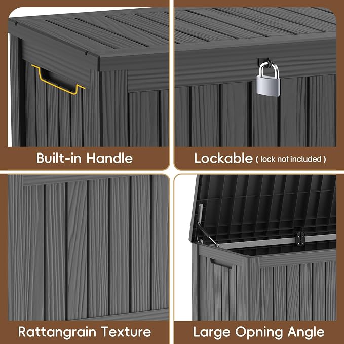 LubanNese Outdoor Storage Box, Waterproof Deck Box, Outdoor Patio Storage Bin, Weatherproof (Black, 150 Gallon)