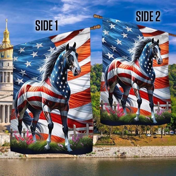 FLAGWIX American Flag - Horse Patriotic American Flag MLN2926F, House Flag (29.5" x 39.5") - USA Flags Premium Polyester - Decorative Indoor Outdoor Flag