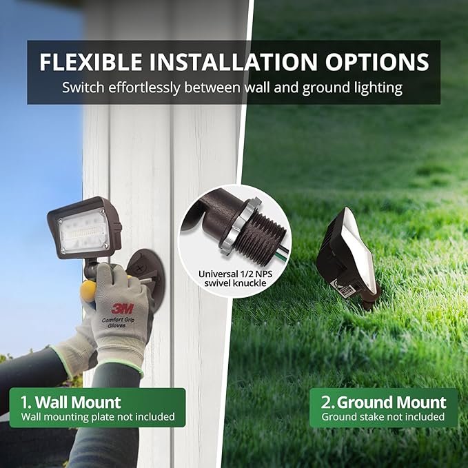 GKOLED 25W LED Flood Lights Outdoor, Dusk to Dawn Security Light, with Anti-Glare Guard, 120V 5000K 2750LM Waterproof Landscape Lighting, Aluminum Lighting Fixture, 1/2" Knuckle Mount, UL Listed