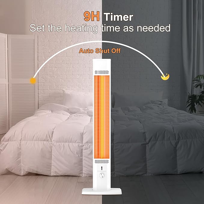 Outdoor Patio Heater with 9 Heat Levels,Space Heater for Garage Backyard Room Indoor,1500W Fast Electric Infrared Heater with Remote,9H Timers,Waterproof,Child Lock, Large