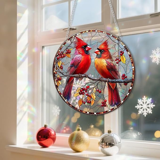 Acrylic Suncatcher Window Hanging, Birds Sun Catcher Rainbow Indoor Window Decoration for Living Room Bedroom, Unique Gift for Mom Wife & Friends, 7.87 inches