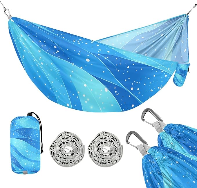 Abstract Glitter Blue Water Wave Outdoor Hammocks with Tree Straps Backyard Hammock for Indoor Outdoor Patio