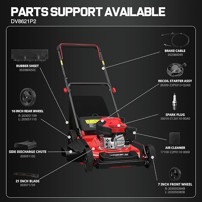 PowerSmart EasyGlide 21-inch 144cc Push Gas Lawn Mower, 3-in-1 Mulch/Bag/Side Discharge, Steel Deck, 6 Height Adjustment