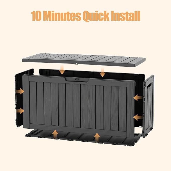 Outdoor Storage Box, 100 Gallon Resin Deck Box, Lockable Indoor Outdoor Waterproof Storage Bins With Bottom Wheels for Patio Cushions, Gardening Tools, Black
