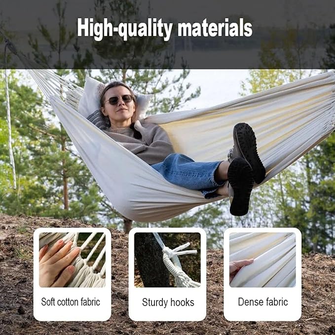 Camping Hammock with Tree Straps,SPortable Canvas Hammocks with Carry Bag 440lbs Portable Hammock Without Stand for Backyard Outdoor Indoor Hiking Beach Patio