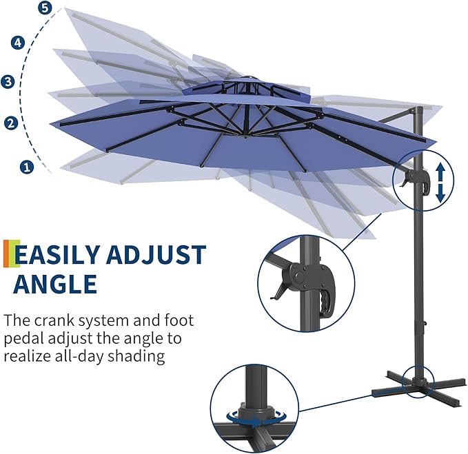 10FT Outdoor Umbrellas for Patio, Cantilever Umbrella with Steel Frame, UV Protection, Fade Resistant Fabric, 360 Degree Rotation, Pool Umbrellas Outdoor for Garden Deck Backyard