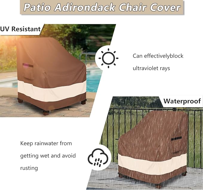 Patio Adirondack Chair Cover 35 x 37 x 36 inch,Waterproof Heavy Duty Outdoor Chair Covers,Adirondack Chair Covers for Outdoor Chair,Brown & Beige